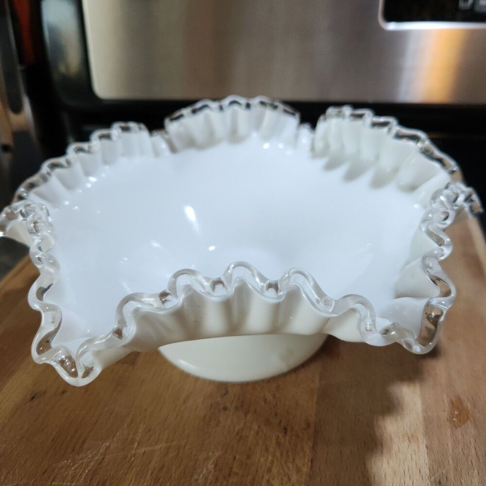 Fenton Silver Crest Milk Glass Compote